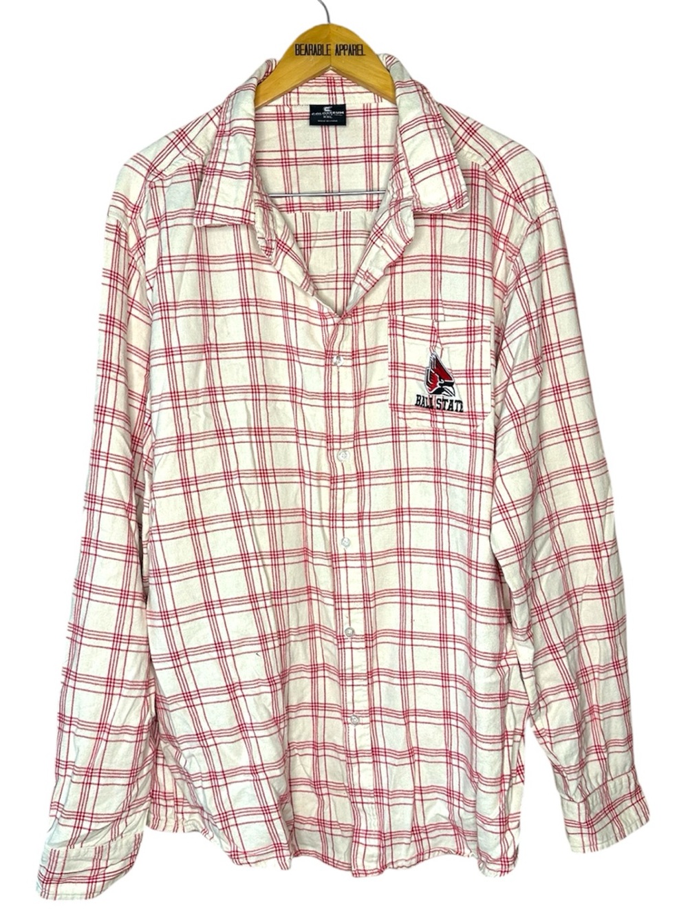 💚 Colosseum Ball State Cardinals Plaid Button Front Shirt Men’s XXL Red